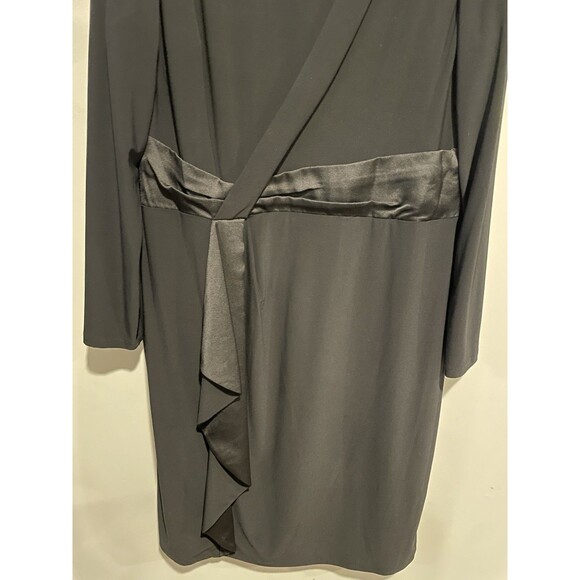 Ralph Lauren Black Knit Dress Satin Waist Ruffle Size 16 - Picture 5 of 14